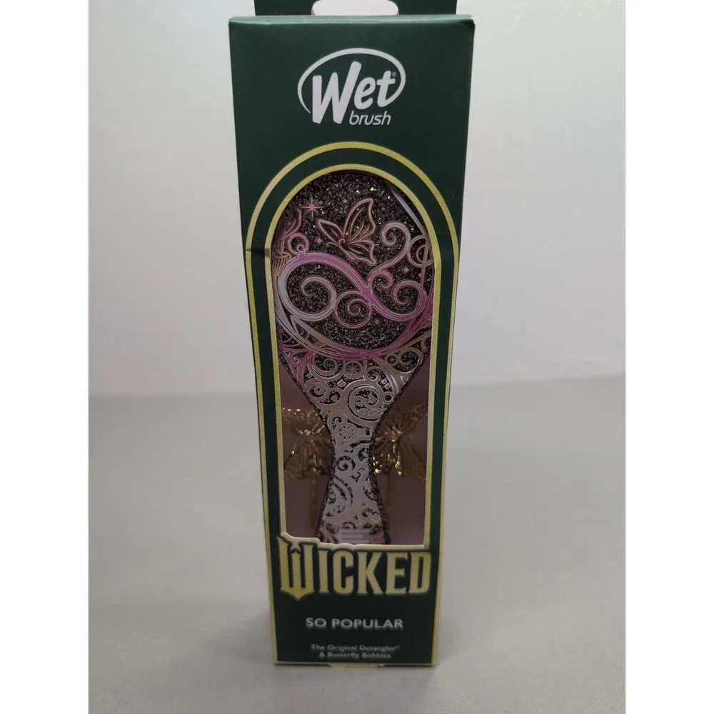 Hair Brush Wet Brush  WICKED So Popular Glinda Pink Glitter Butterfly Bobbi Pins